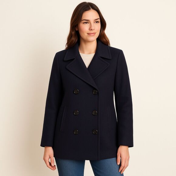Talbots Women’s 100% Wool Peacoat Navy Size 10 Double-Breasted Jacket - Picture 1 of 10